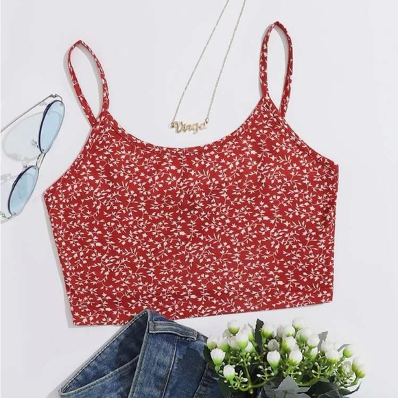 Red Floral Crop Top Size S - Picture 3 of 3